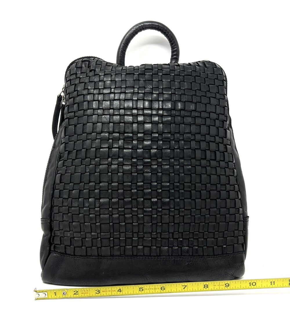 Vilenca Holland Backpack Distressed Leather Woven Braided Black NWT TK48